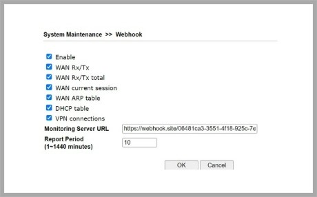 Παρακολουθήστε τον Vigor Router μέσω ενός Webhook Server